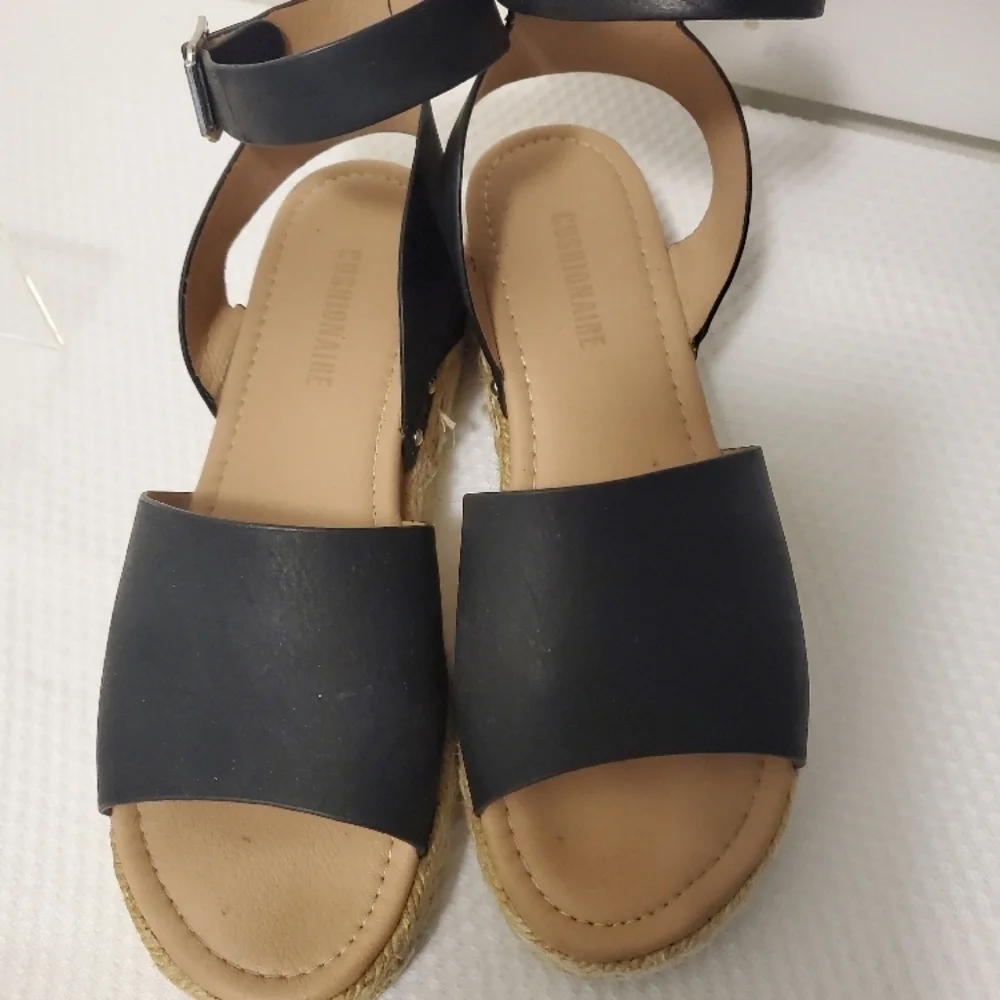CUSHIONAIRE Black Espadrille Sandals Size 9, Preppy, Classic